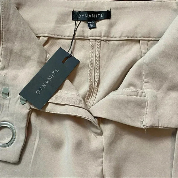 Dynamite High Rise Wide Leg Cropped Trouser Pants Tan Beige  XS NWT - Picture 13 of 15